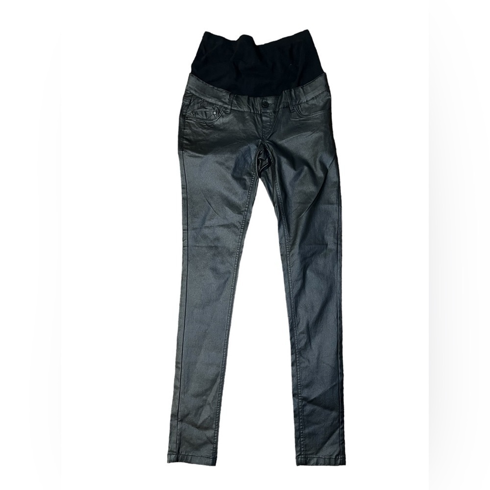 Mama Licious MATERNITY COATED SKINNY JEANS IN BLACK - Picture 2 of 14